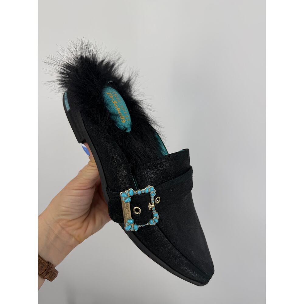 Dr. Scrolls x Iris Apfel Leather Faux Fur Mule Size 8 Black Artsy Maximalist - Picture 11 of 11